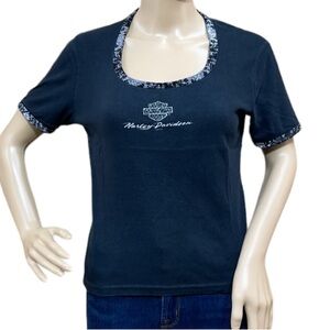 HARLEY-DAVIDSON Vintage Black Short Sleeve Women’s Crop Top Size Medium